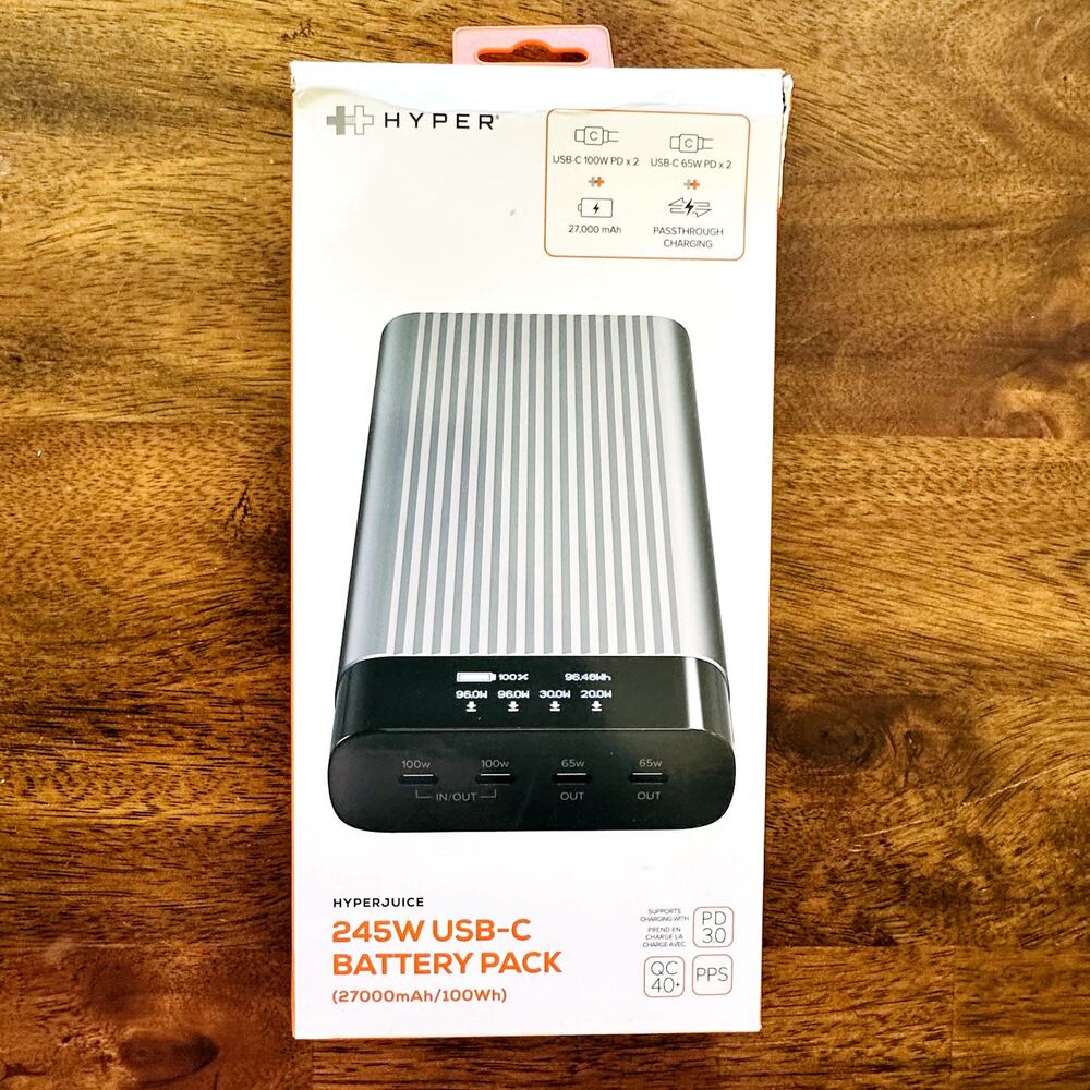 Hyper HyperJuice 245W USB C Battery Pack OLED Battery Status Airplane Safe
